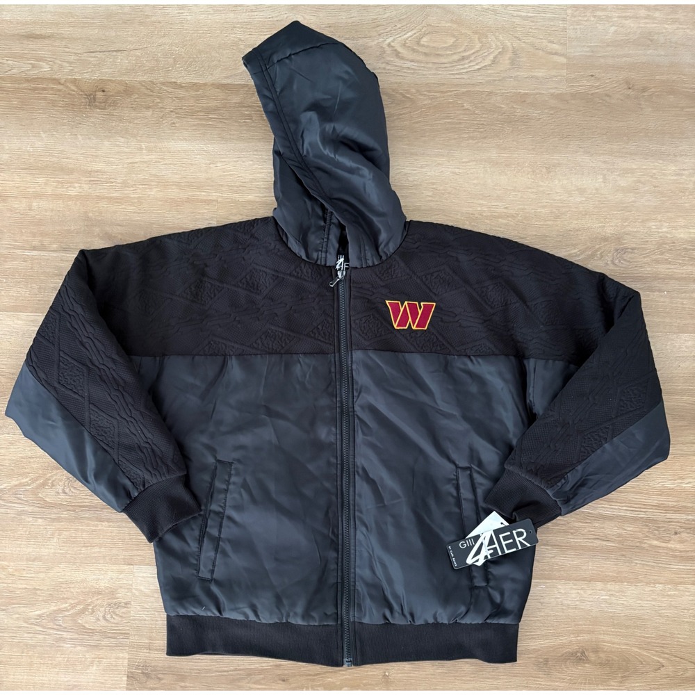 NWT Women's G-III 4Her Washington Commanders Hooded Jacket - Medium - Black - Picture 1 of 6
